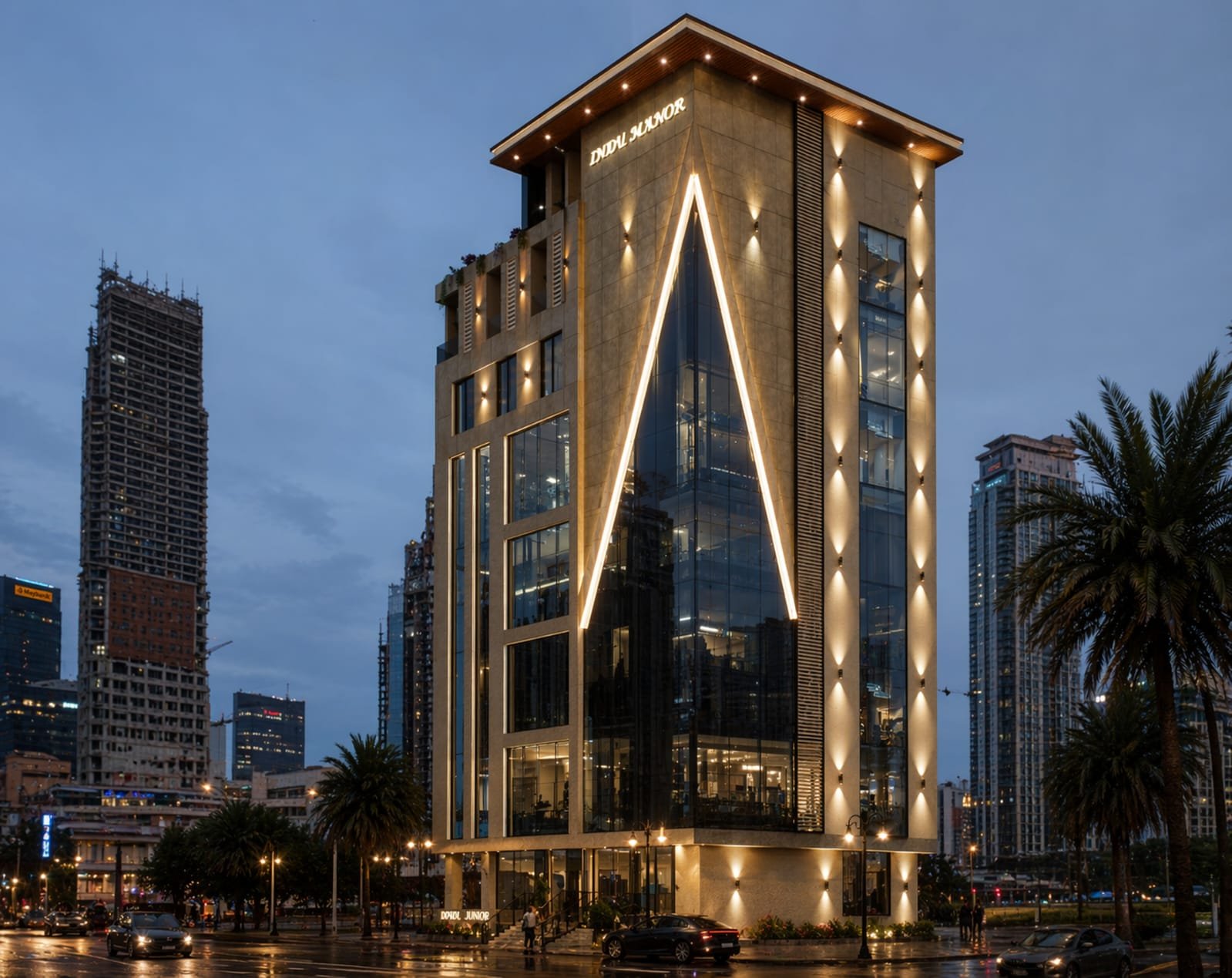 Commercial building at night