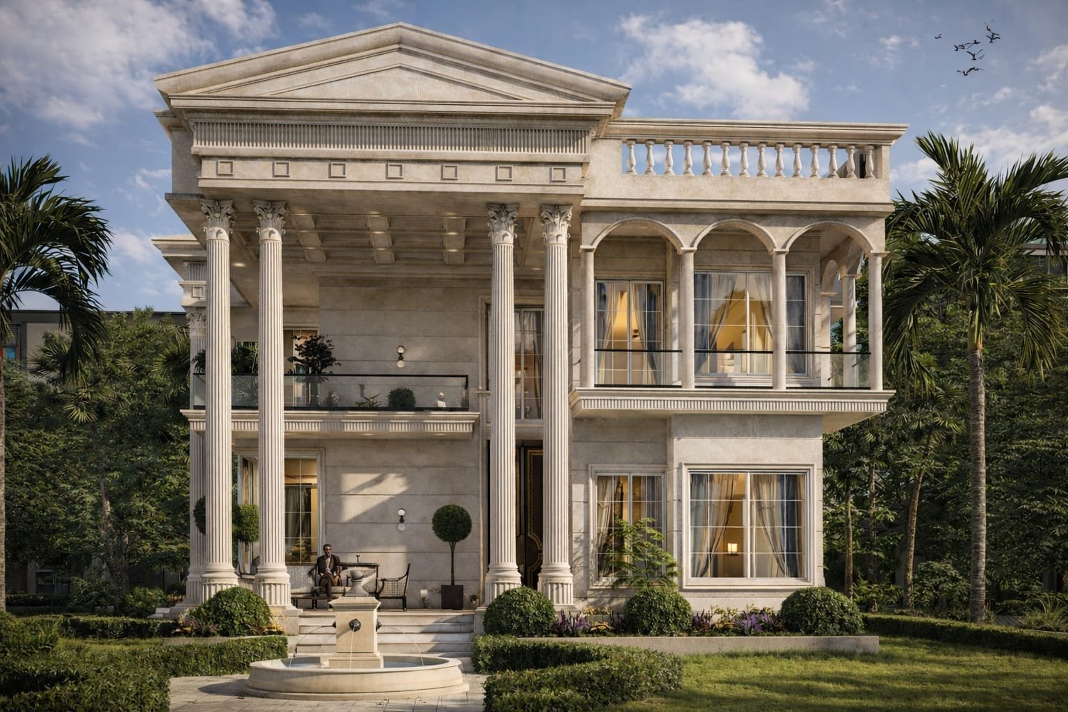 Classical villa surrounded by gardens